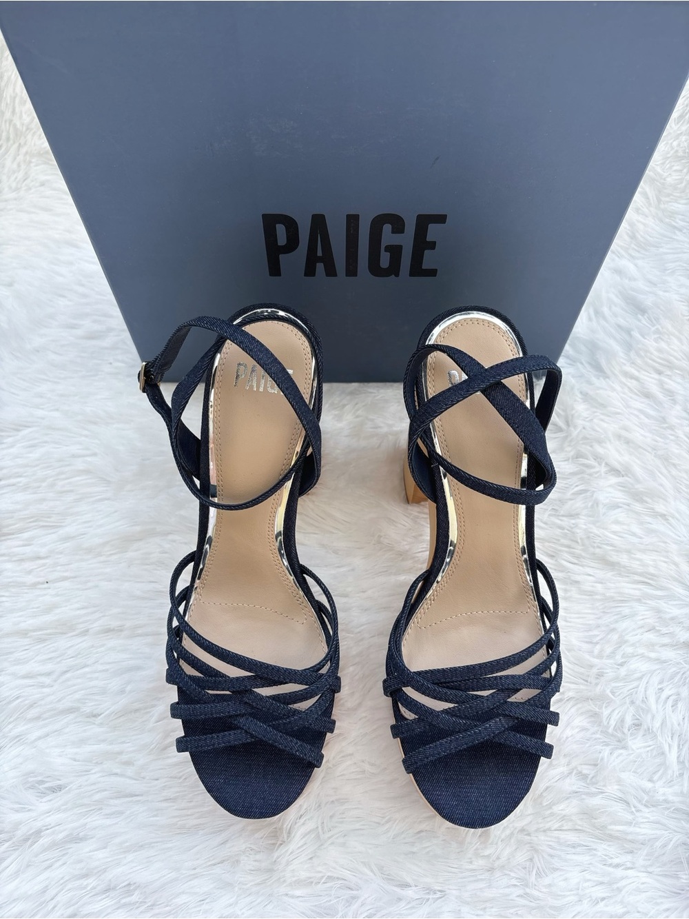 PAIGE Chelsey Woven Platform Sandal In Indigo Denim